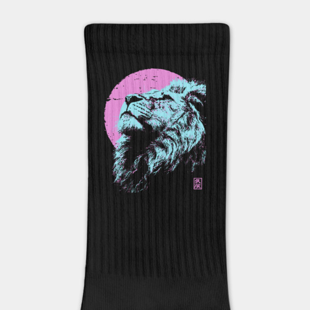 Regal Lion Head Japanese Art | Blue & Pink Ukiyo-e Style by TuncGK