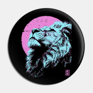 Regal Lion Head Japanese Art | Blue & Pink Ukiyo-e Style Pin