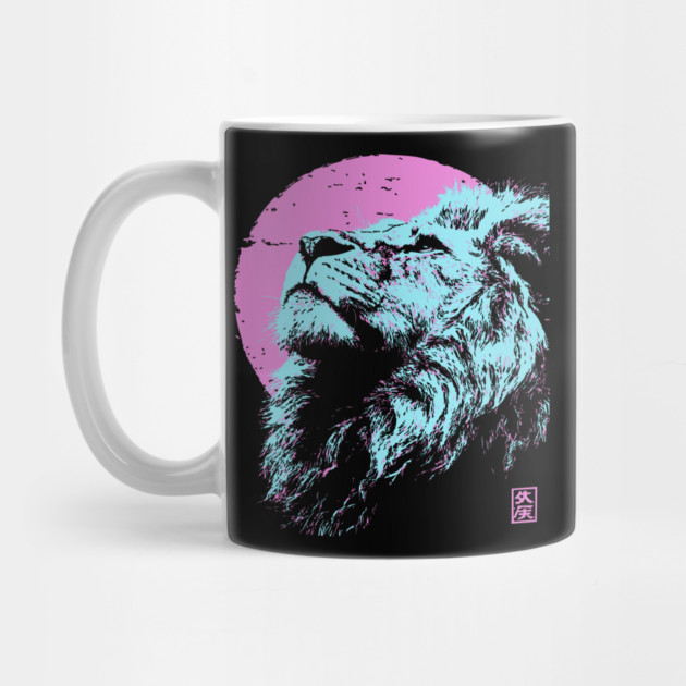 Regal Lion Head Japanese Art | Blue & Pink Ukiyo-e Style by TuncGK