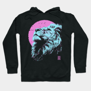 Regal Lion Head Japanese Art | Blue & Pink Ukiyo-e Style Hoodie