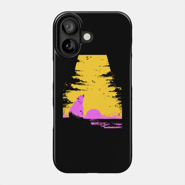 Arctic Sunset Landscape Japanese Art | Retro Polar Bear Silhouette Ukiyo-e Style Phone Case by TuncGK