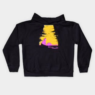 Arctic Sunset Landscape Japanese Art | Retro Polar Bear Silhouette Ukiyo-e Style Kids Hoodie