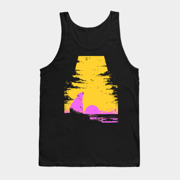 Arctic Sunset Landscape Japanese Art | Retro Polar Bear Silhouette Ukiyo-e Style Tank Top by TuncGK