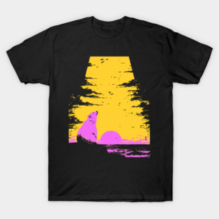 Arctic Sunset Landscape Japanese Art | Retro Polar Bear Silhouette Ukiyo-e Style T-Shirt