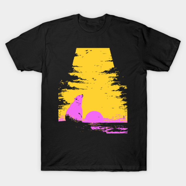 Arctic Sunset Landscape Japanese Art | Retro Polar Bear Silhouette Ukiyo-e Style T-Shirt by TuncGK