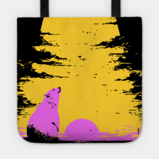 Arctic Sunset Landscape Japanese Art | Retro Polar Bear Silhouette Ukiyo-e Style Tote