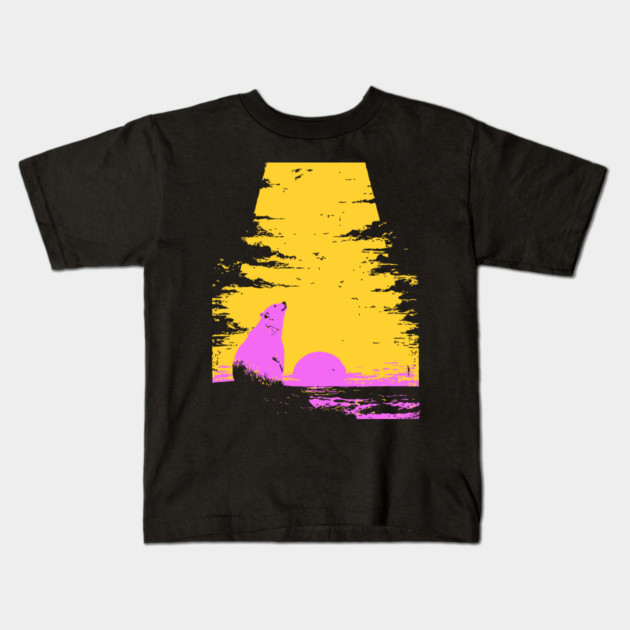 Arctic Sunset Landscape Japanese Art | Retro Polar Bear Silhouette Ukiyo-e Style Kids T-Shirt by TuncGK