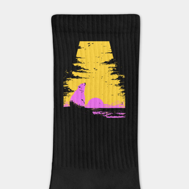 Arctic Sunset Landscape Japanese Art | Retro Polar Bear Silhouette Ukiyo-e Style by TuncGK