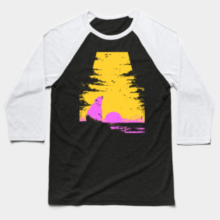 Arctic Sunset Landscape Japanese Art | Retro Polar Bear Silhouette Ukiyo-e Style Baseball T-Shirt
