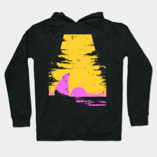 Arctic Sunset Landscape Japanese Art | Retro Polar Bear Silhouette Ukiyo-e Style Hoodie