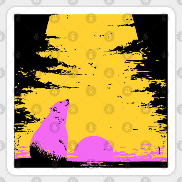 Arctic Sunset Landscape Japanese Art | Retro Polar Bear Silhouette Ukiyo-e Style Sticker by TuncGK