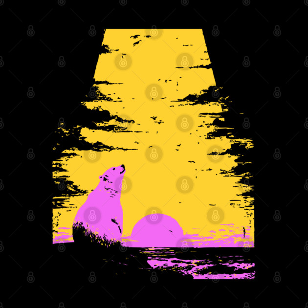 Arctic Sunset Landscape Japanese Art | Retro Polar Bear Silhouette Ukiyo-e Style by TuncGK