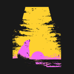Arctic Sunset Landscape Japanese Art | Retro Polar Bear Silhouette Ukiyo-e Style T-Shirt