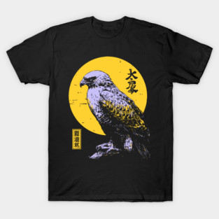 Flying Falcon Japanese Art | Pink & Yellow Ukiyo-e Style T-Shirt