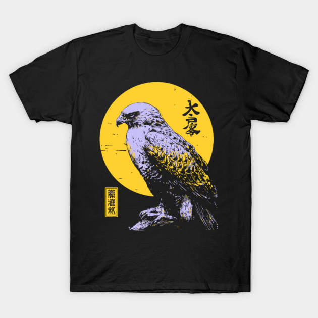 Flying Falcon Japanese Art | Pink & Yellow Ukiyo-e Style T-Shirt by TuncGK