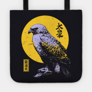 Flying Falcon Japanese Art | Pink & Yellow Ukiyo-e Style Tote