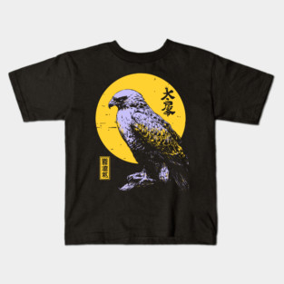 Flying Falcon Japanese Art | Pink & Yellow Ukiyo-e Style Kids T-Shirt