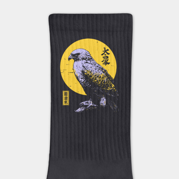 Flying Falcon Japanese Art | Pink & Yellow Ukiyo-e Style by TuncGK