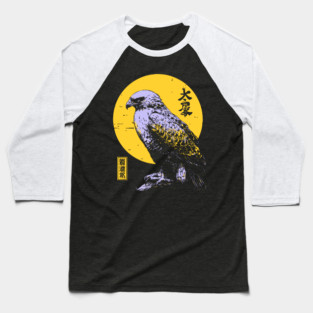 Flying Falcon Japanese Art | Pink & Yellow Ukiyo-e Style Baseball T-Shirt