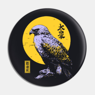 Flying Falcon Japanese Art | Pink & Yellow Ukiyo-e Style Pin