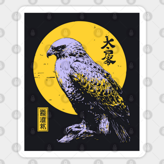 Flying Falcon Japanese Art | Pink & Yellow Ukiyo-e Style Sticker by TuncGK