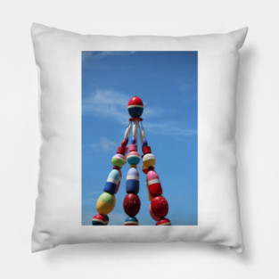 Colorful Buoy Tower Against Blue Sky Pillow