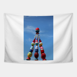 Colorful Buoy Tower Against Blue Sky Tapestry