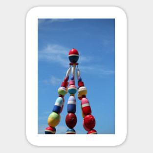 Colorful Buoy Tower Against Blue Sky Sticker