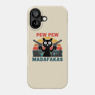 PEW PEW MADAFAKAS - BLACK CAT RETRO FOREST Phone Case