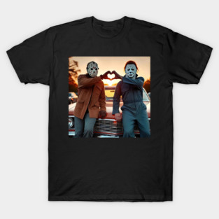 jason voorhees and Michael Myers Halloween Heart Hands, Myers Thriller Friday the 13th Horror T-Shirt