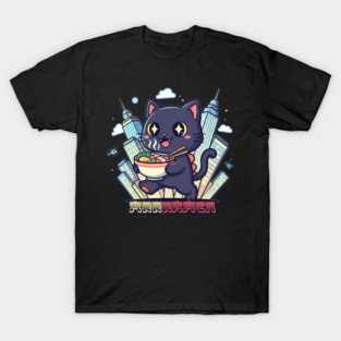 Kawaii Black Cat Kaiju – Mrr Ramen Cute Catzilla T-Shirt