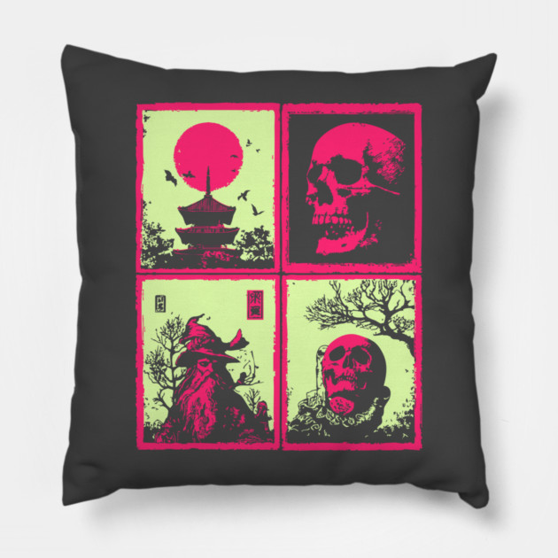 Neon Skull - Vaporwave Pastel Goth Halloween Pillow by TuncGK