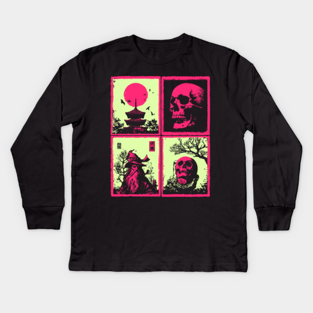 Neon Skull - Vaporwave Pastel Goth Halloween Kids Long Sleeve T-Shirt by TuncGK