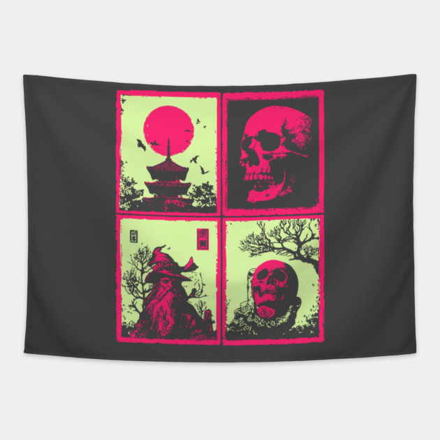 Neon Skull - Vaporwave Pastel Goth Halloween Tapestry by TuncGK