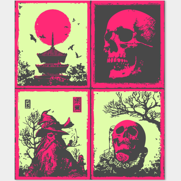 Neon Skull - Vaporwave Pastel Goth Halloween Wall Art by TuncGK