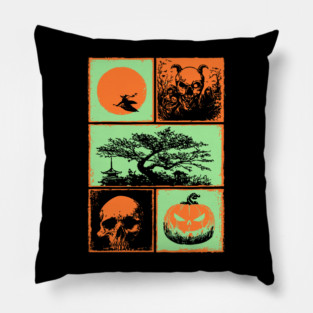 Japanese Halloween - Witch, Skull, and Jack-o-Lantern Pillow