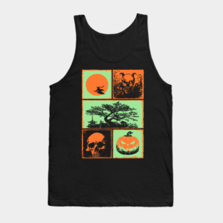 Japanese Halloween - Witch, Skull, and Jack-o-Lantern Tank Top
