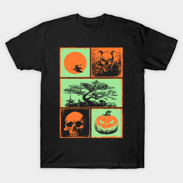 Japanese Halloween - Witch, Skull, and Jack-o-Lantern T-Shirt by TuncGK