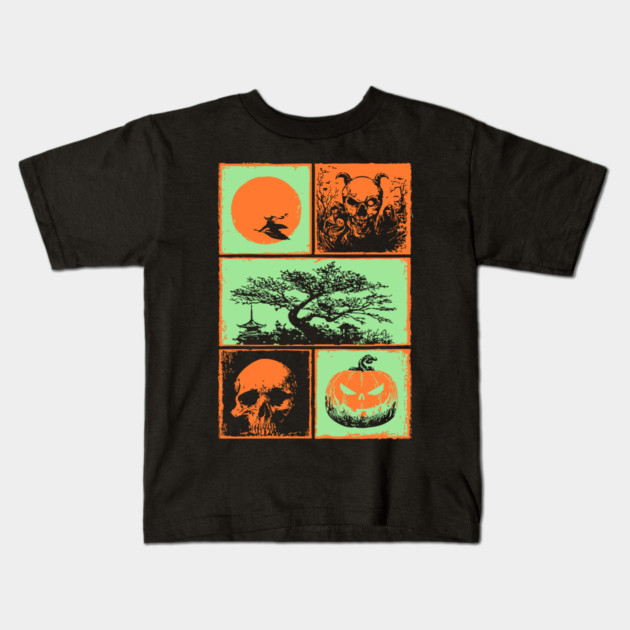 Japanese Halloween - Witch, Skull, and Jack-o-Lantern Kids T-Shirt by TuncGK