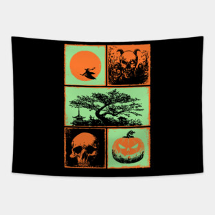 Japanese Halloween - Witch, Skull, and Jack-o-Lantern Tapestry