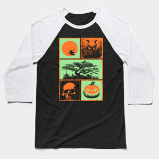 Japanese Halloween - Witch, Skull, and Jack-o-Lantern Baseball T-Shirt