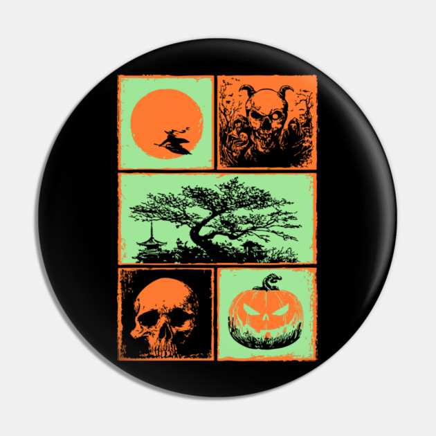 Japanese Halloween - Witch, Skull, and Jack-o-Lantern Pin by TuncGK