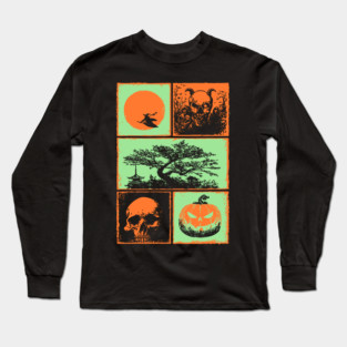 Japanese Halloween - Witch, Skull, and Jack-o-Lantern Long Sleeve T-Shirt