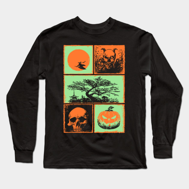 Japanese Halloween - Witch, Skull, and Jack-o-Lantern Long Sleeve T-Shirt by TuncGK