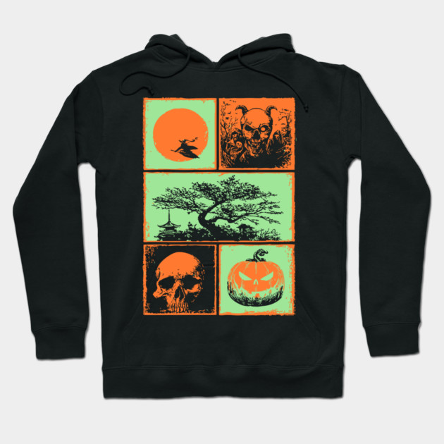 Japanese Halloween - Witch, Skull, and Jack-o-Lantern Hoodie by TuncGK