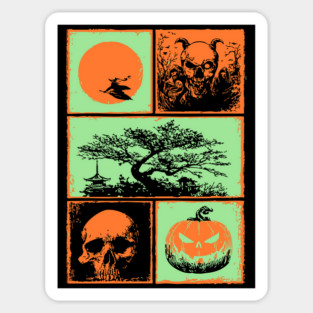 Japanese Halloween - Witch, Skull, and Jack-o-Lantern Sticker