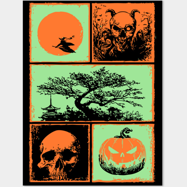 Japanese Halloween - Witch, Skull, and Jack-o-Lantern Wall Art by TuncGK