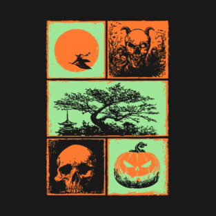 Japanese Halloween - Witch, Skull, and Jack-o-Lantern T-Shirt