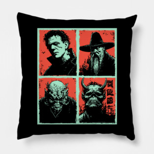 Classic Monsters Retro Horror Collage Pillow