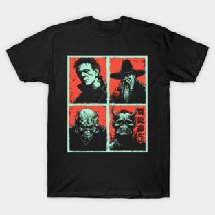 Classic Monsters Retro Horror Collage T-Shirt